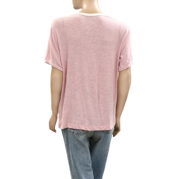 Pilcro Anthropologie Mountain Loop Ringer Tee Blouse Top Printed Pink XS 278102 - Picture 7 of 8